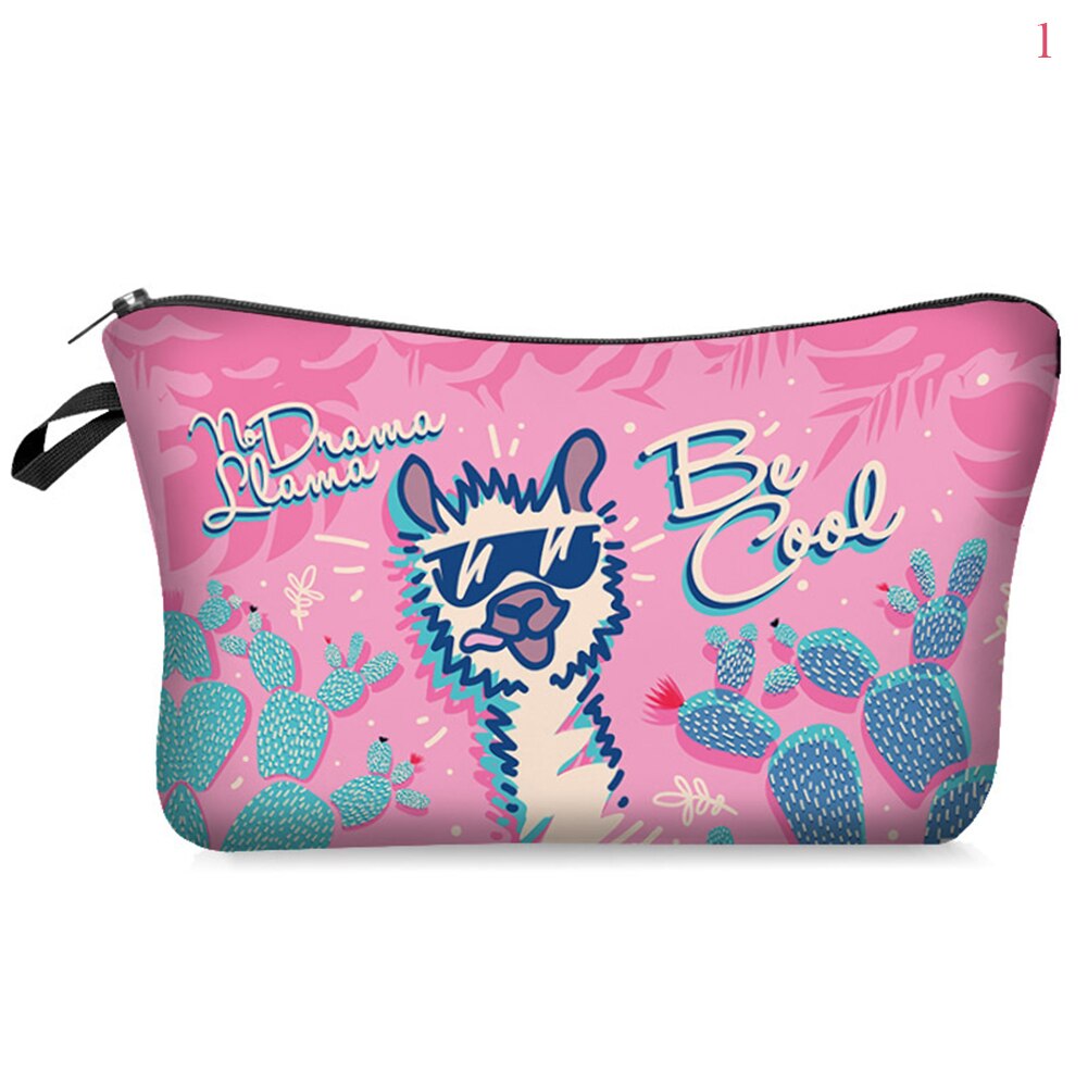 Saco cosmético à prova dwaterproof água impressão folha de alpaca saco de toalete para viagens organizador maquiagem beleza bolsa feminina zíper bolsa: 1