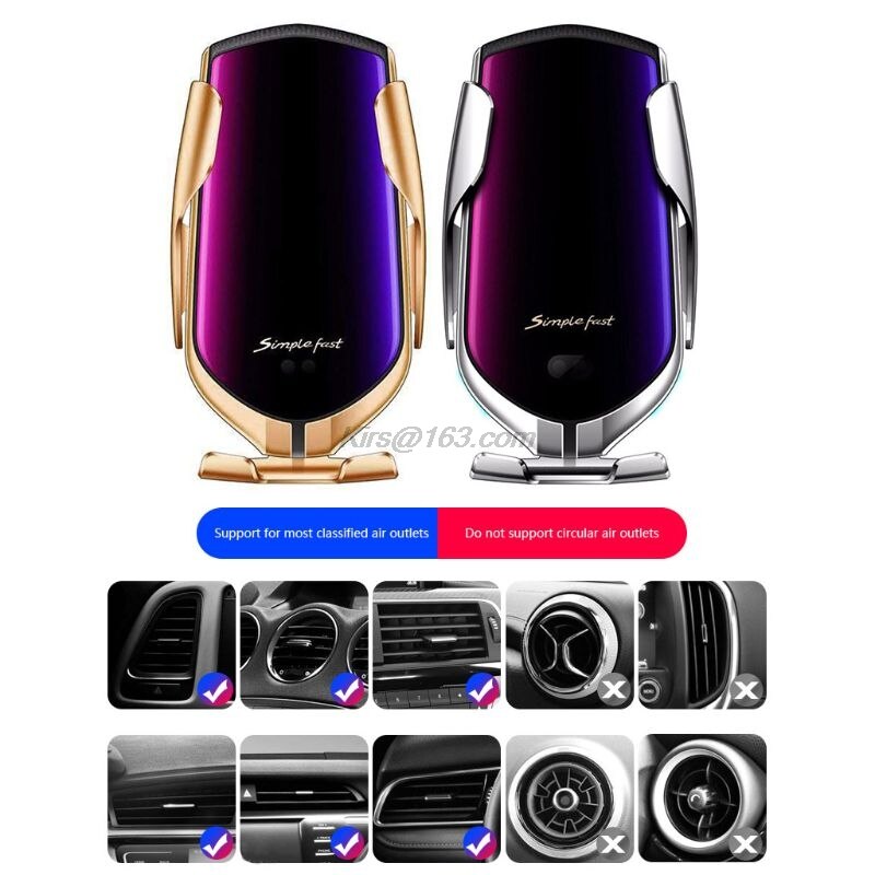 Smart automatisk  r1 infraröd sensor bil trådlös laddare hållare klämfäste för iphone galaxy samsung xiaomi mobiltelefon brac