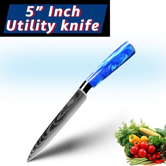 Kitchen Chef Knife Santoku Japanese Knife 7CR17 High Carbon Stainless Steel Damascus Drawing Meat Vegetable Knives: 5 inch utility knife