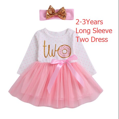 Citgeett 1st/2nd/3rd Geburtstag Baby Mädchen Donut Polka Dot Tüll Tutu Prinzessin Party Kleid Geburtstag 2 stücke: D2 Two Longsleeve