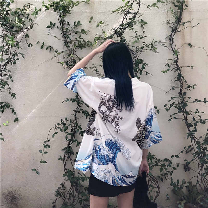 Japanese yukata kimono woman chinese kimono femme geisha haori obi Japanese street clothing harajuku kimono: White