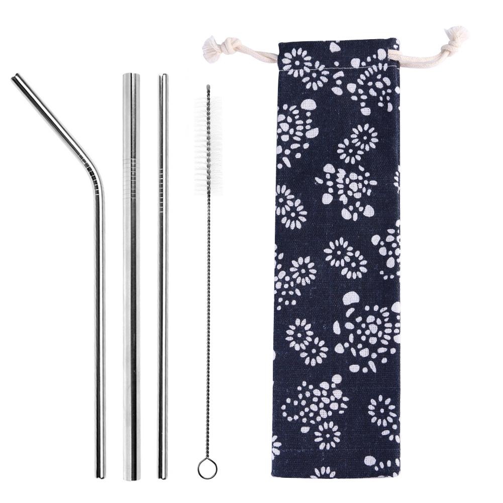 5Pcs Reusable Metal Drinking StrawStainless Steel Straws Straight Bent Drinking Straw with Cleaner Brush Pouch: E