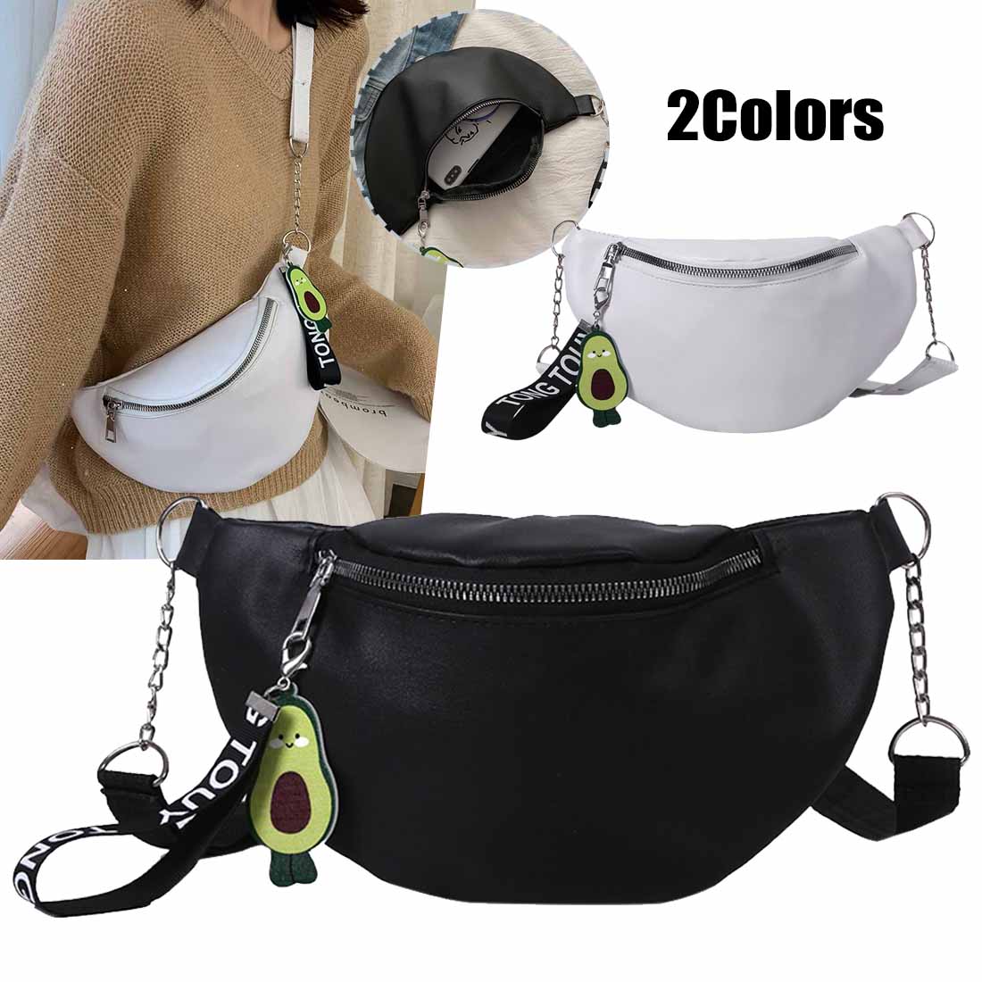 Women's Avocado Pendant Solid Color Saddle Bag Shoulder Diagonal Bag Pocket Simple chest bag сумка на пояс