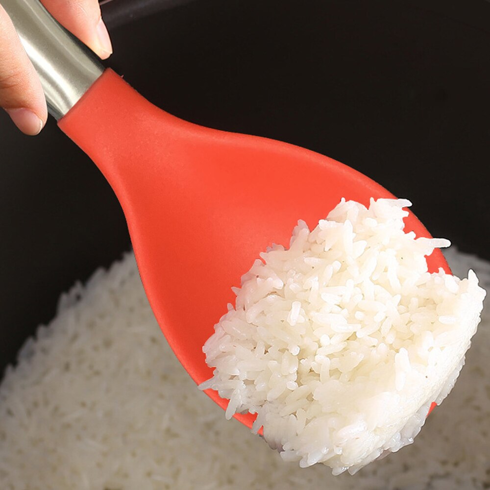 Cuchara de silicona para arroz, olla antiadherente para cocinar arroz, de acero inoxidable, alta temperatura