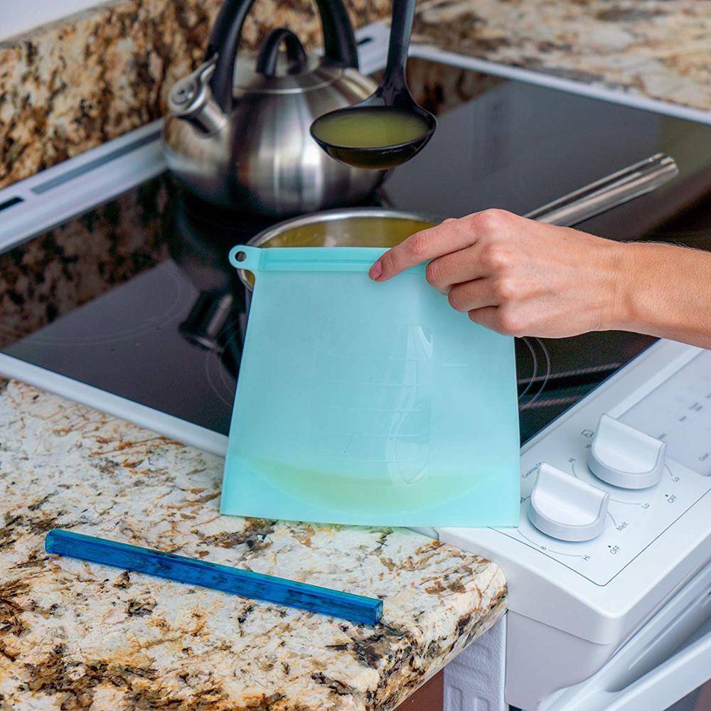 1pc Kitchen Fresh Zip lock Bag Reusable Silicone Food Freezer Storage Ziplock 17.5*23cm