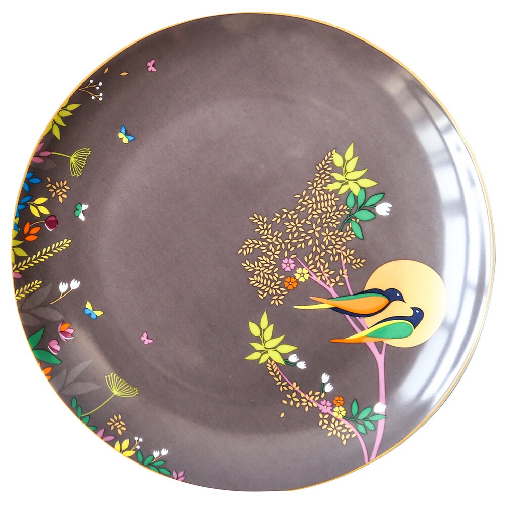 Bone Porcelain Dinner Plate 8 "Color Flower and Bird Pattern Ceramic Round Dinner Plate plate set: Light Grey