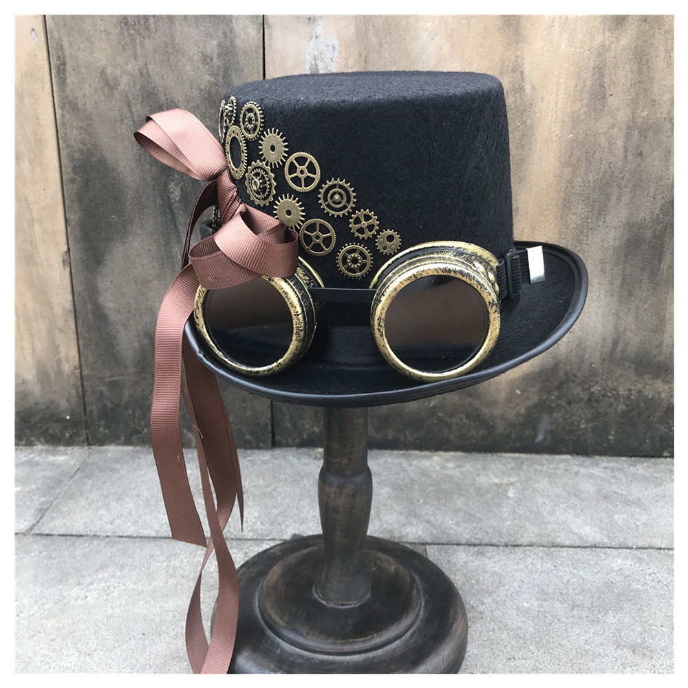 Women Handmade Steampunk Top Hat With Gear Glasses And Ribbon Stage Magic Hat Bowler Hat Cosplay Hat  Steampunk Hat
