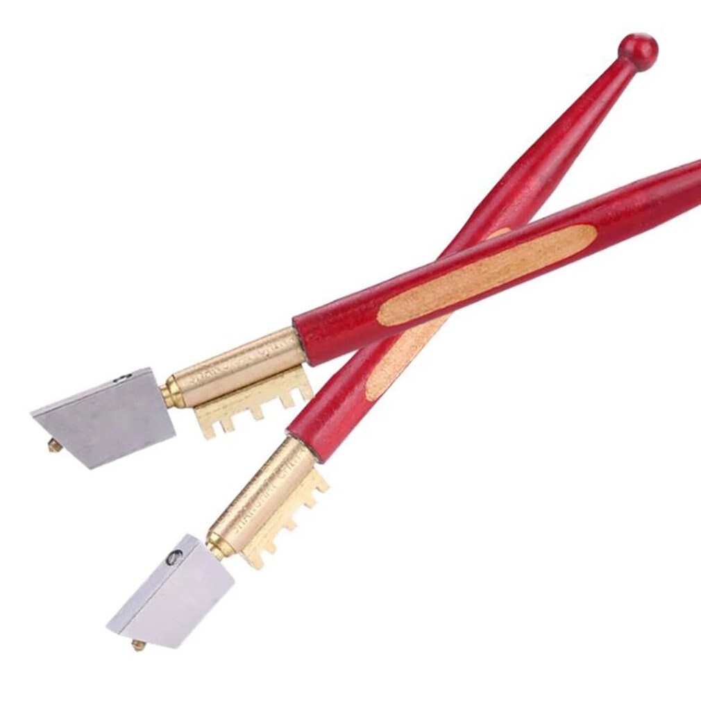 Diamond Tipped Wooden Handle Glass Cutter Tool With 10mm Scale Cutter For Glass Mosaic And Pencil Shape Tiles