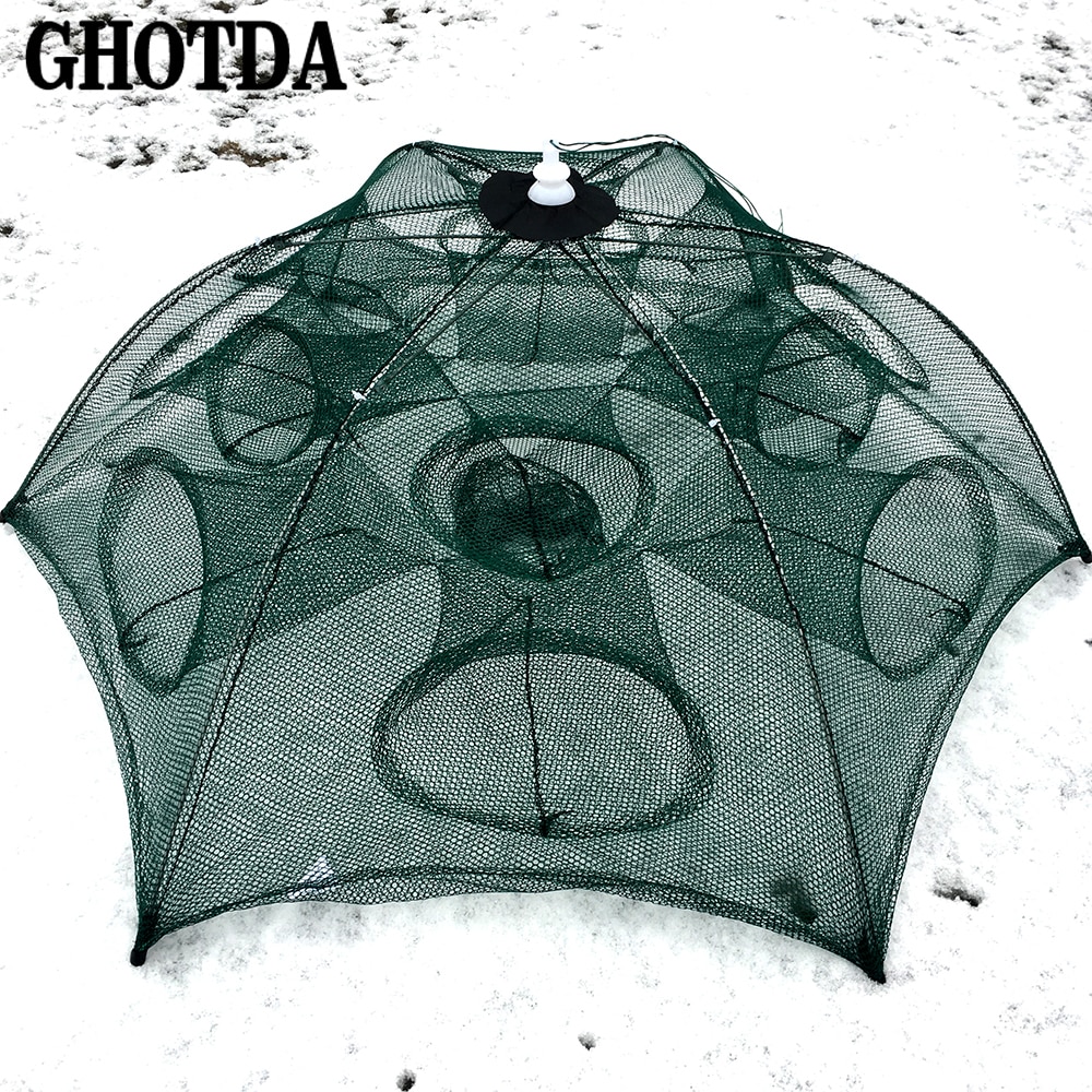 Składana sieć rybacka 4/6/8/10/12/16/20 otwór składane przenośne automatyczne wędkowanie krewetki pułapka ryby Strzebla Krab przynęty rzucać siatka pułapka P