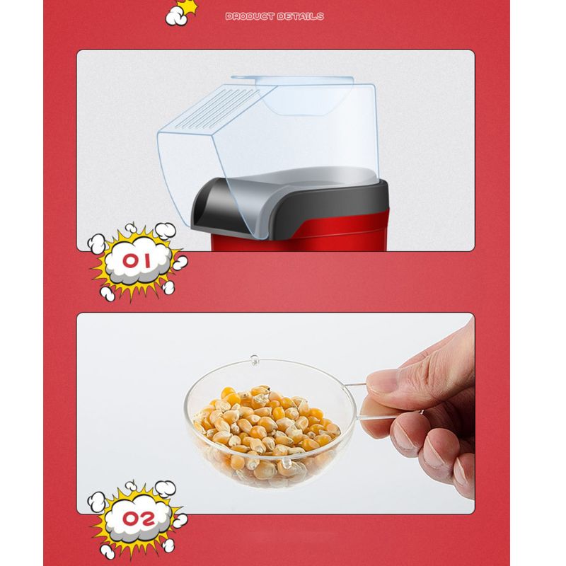 Lätt att bära elektrisk luft popcornmaskin retro maskin bio hem gastronomisk