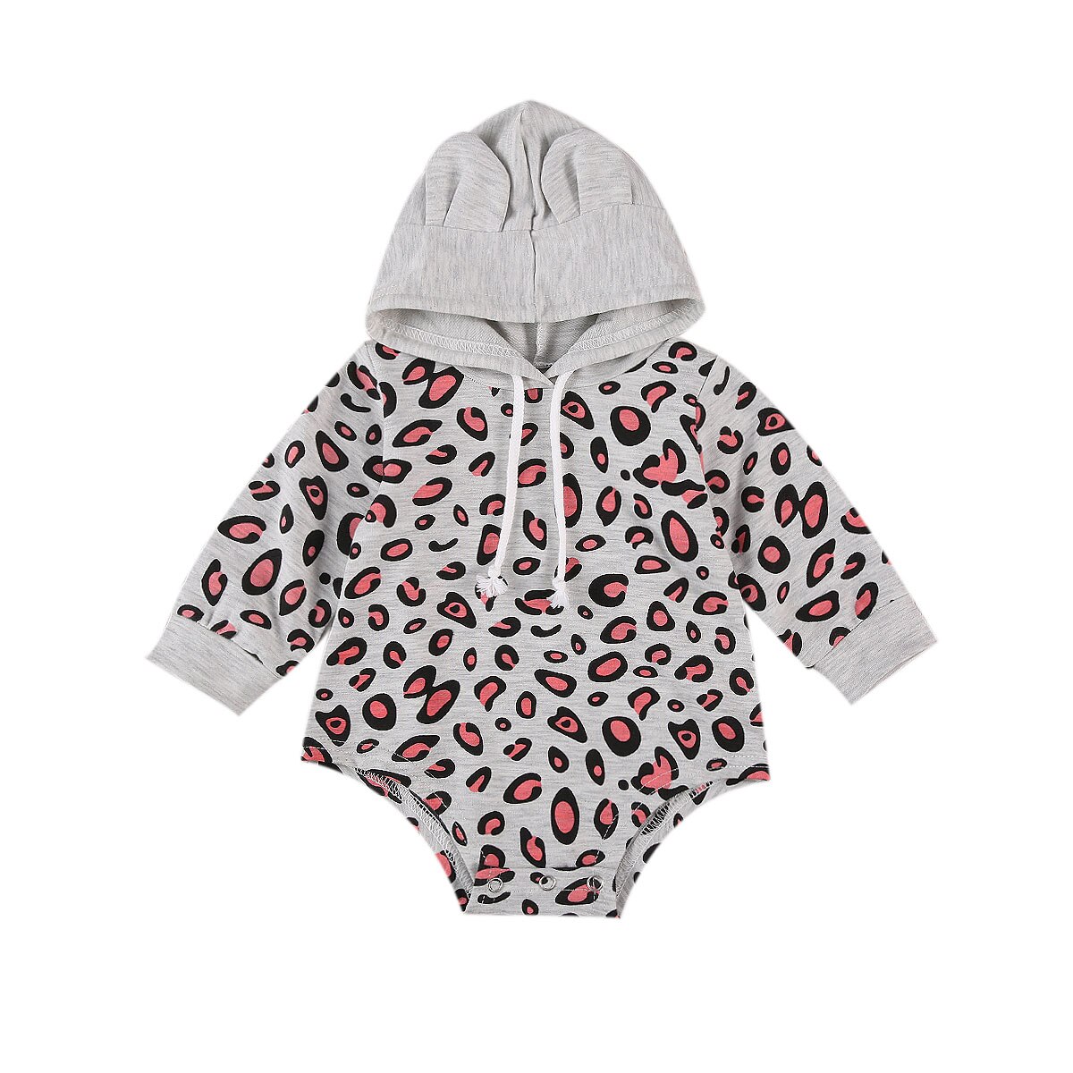 Peuter Baby Meisjes Jongens Oren Hoodie Jumpsuits Pak, Baby Lange Mouw Bodysuit, luipaard Afdrukken Hoodie Lente Herfst: Gray / 9m