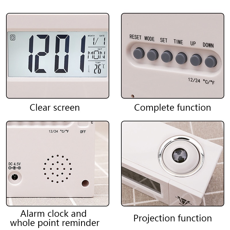 Digital Projection Alarm Ceiling Clock LCD Display Snooze Desk Table Clock Temperature Thermometer Home Decor Time Projector