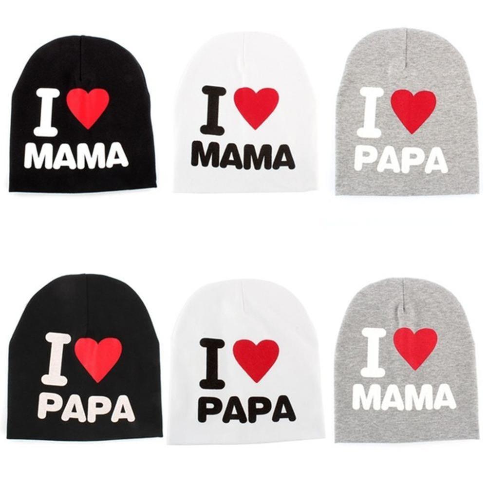 Brief Druck Baby Hut ICH Liebe MAMA PAPA Baby Junge Mädchen Kappe Nette Gestrickte Baumwolle Warme Kinder Beanie Hut Frühling herbst