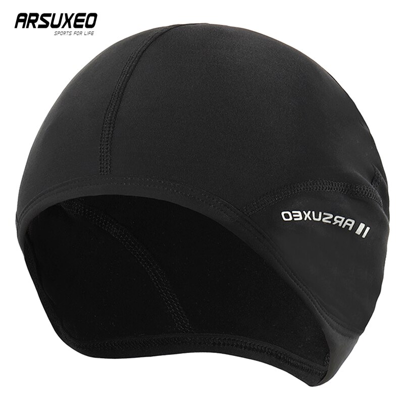 Arsuxeo Winter Fietsen Cap Man Road Fietsen Caps Sneldrogende Thermische Fleece Cap Ademend Winddicht Mountainbike Hoeden: Black / M