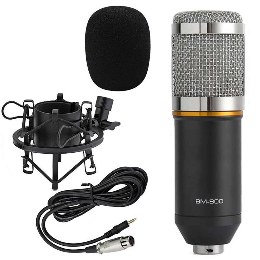 BM-800 Condenser Microphone Gold Ring Set Computer Mobile Phone Live Broadcast Equipment Network K Song: Silver