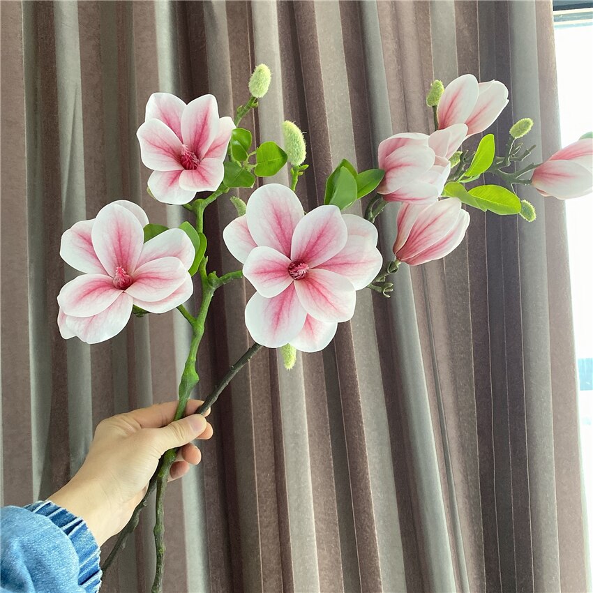 Luksuriøse stor magnolia gren ekte touch kunstige blomster til jul bryllup dekorasjon blomster kunstige
