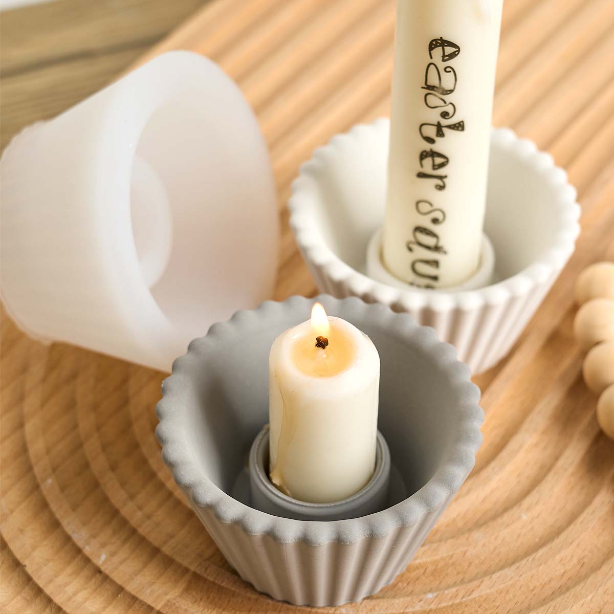 Portavelas a rayas de hormigón, molde de silicona DIY hecho a mano, candelabro redondo en forma de corazón y estrella, molde de yeso, artesanía 3D, , decoración del hogar