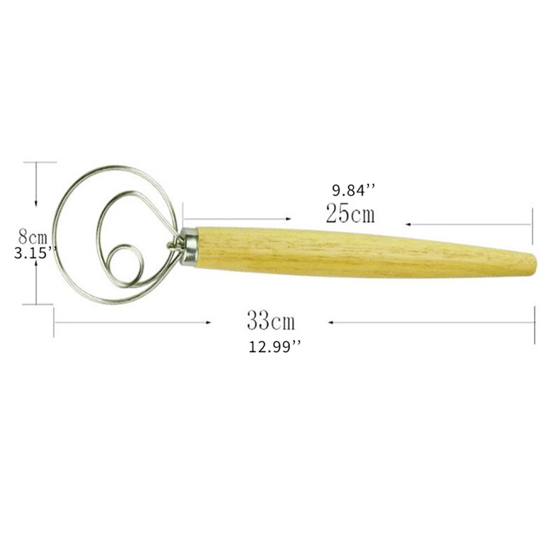 Oak Handle Flour Dough Mixer Stainless Steel Egg Beater Flour Coil Mixer Danish Whisk Stick DIY Bread Dough Baking Utensils: Default Title