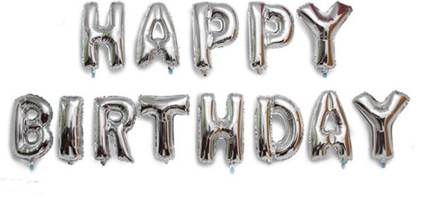 16 inch Rainbow Happy Birthday Foil Balloons Alphabet Letter Birthday Party Decorations Party Kids Baby Shower Air Ballls: Silver set