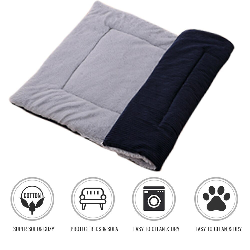 Kattsäng hund säng husdjursmatta vinter förtjocka varm katt hundfilt valp sovfodral handdukskudde för liten medelstor hundkoja: Corduroy mörkblå / 75 x 55cm