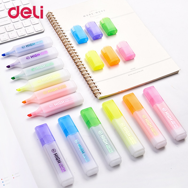 Deli klassieke 6 stuks gekleurde schuine markeerstift marker pennen met onzichtbare inkt voor school kid office sign supply scribble pen sets