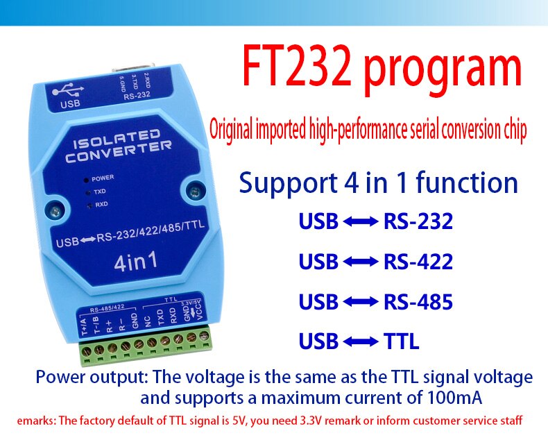 Photoelectric isolated USB to RS485 422 232 interface industrial lightning protection USB to serial converter: FT232 program