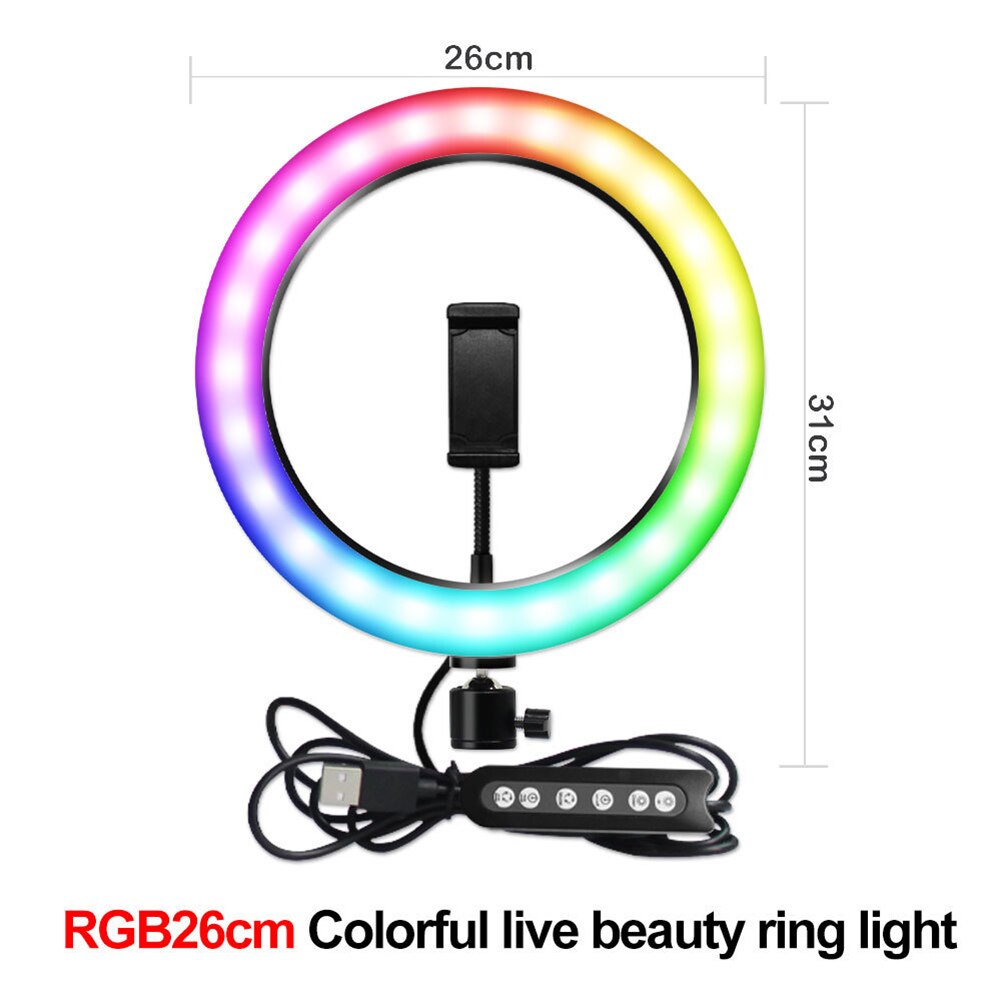 26Cm Rgb Schoonheid Licht-Verstelbare Vullen Ring Licht Statief Desktop Stand Telefoon Clip Voor Tiktok Fotografie