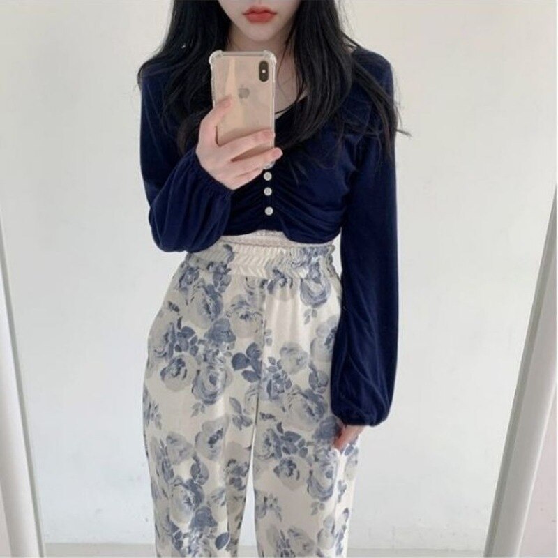 Women's Pants High Waist Floral Print Loungewear Female Loose Home Clothes Ulzzang Sleep Bottoms Korean Pajamas