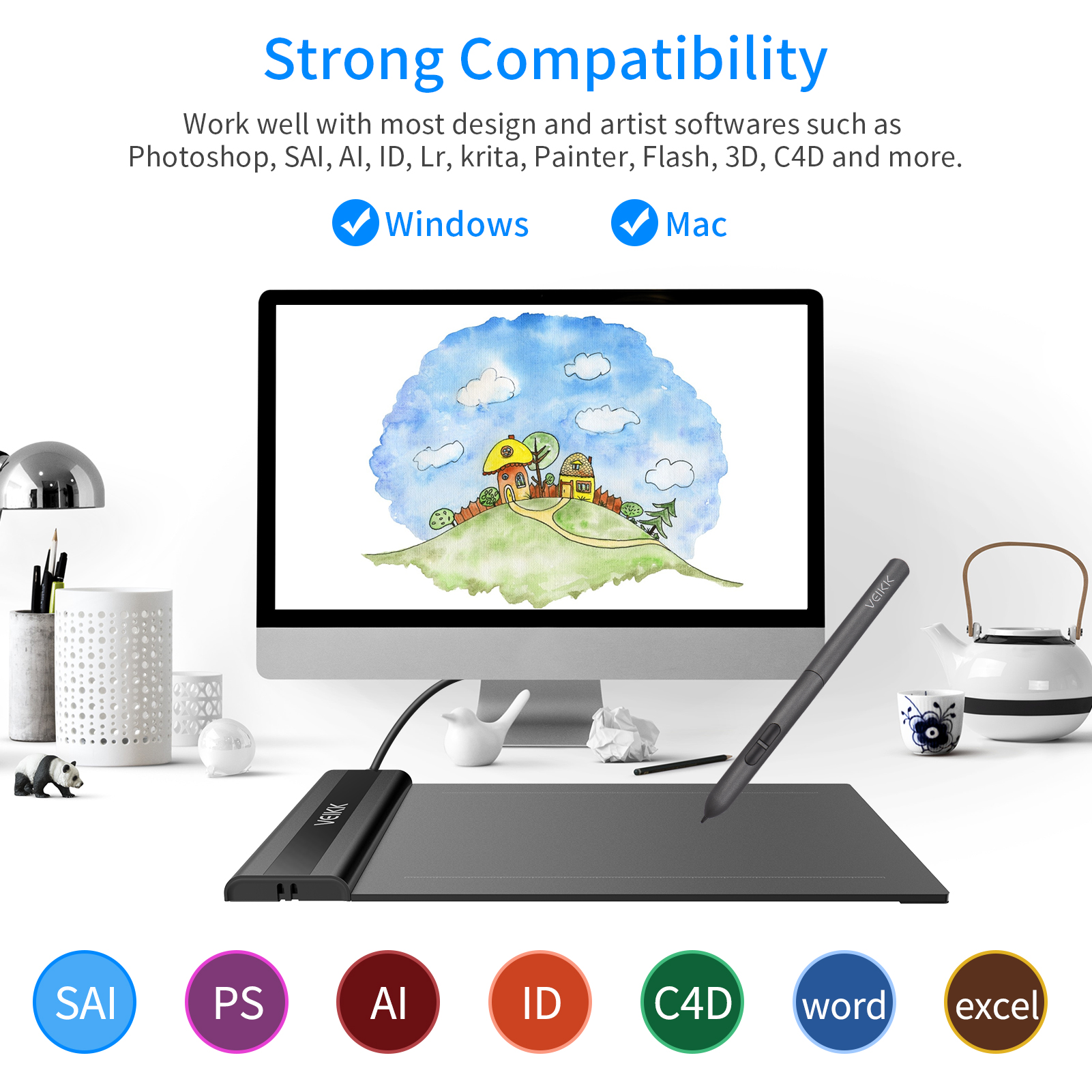 VEIKK S640 Graphics Drawing Tablet 8192 Levels Pressure Art Graphics Tablet Compatible with Windows Mac OS Android for Painting