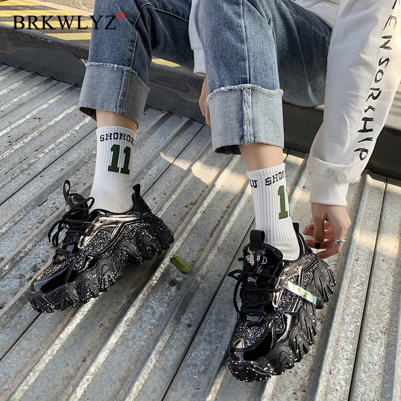 Brkwlyz chunky sneakers bling hvide platform sko kvinde sneakers zapatillas mujer dame fritidssko