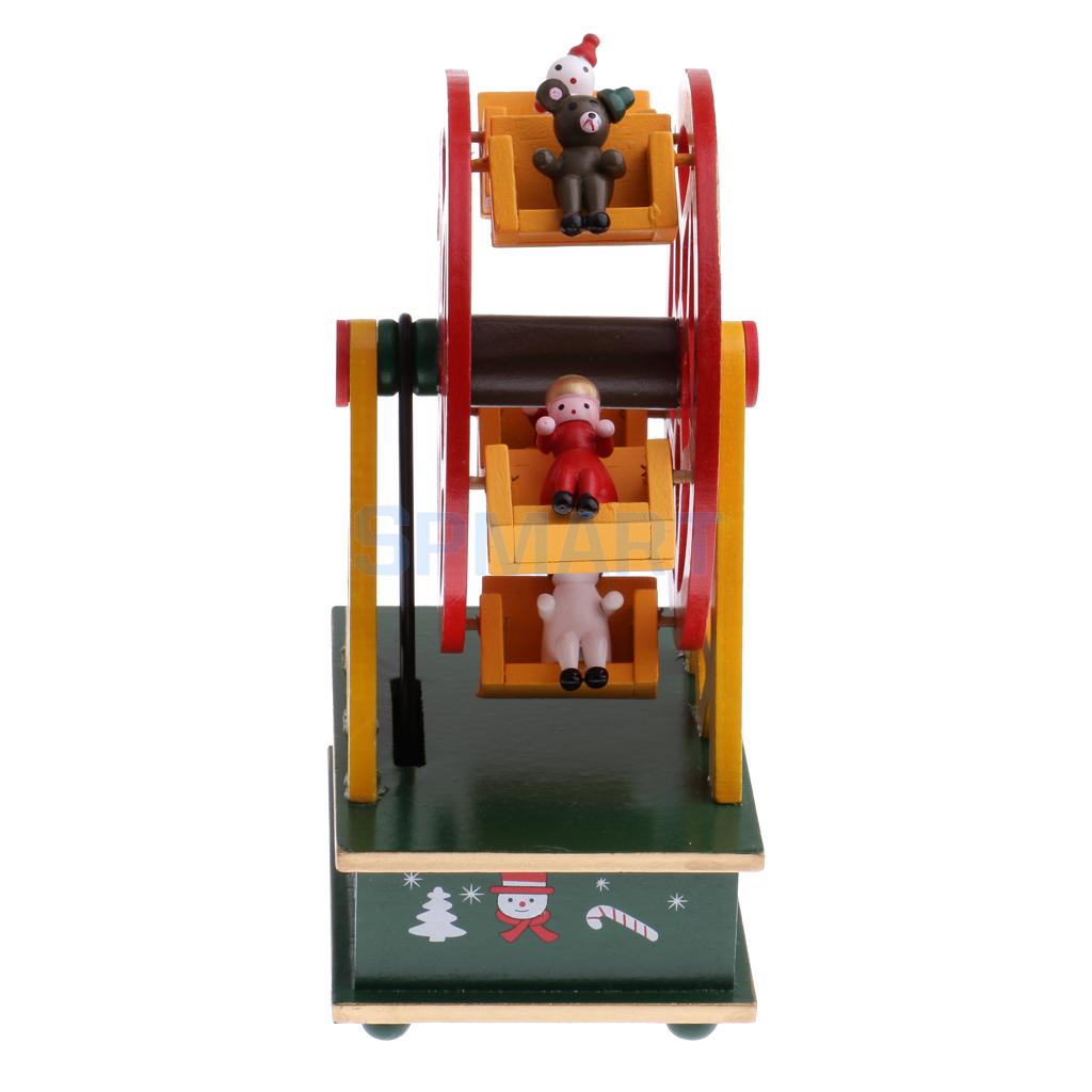 Christmas Music Box Xmas Mini Ferris Wheel Musical Toy Clockwork Ornaments Party Decor Xmas Sownman Bear Pattern Round