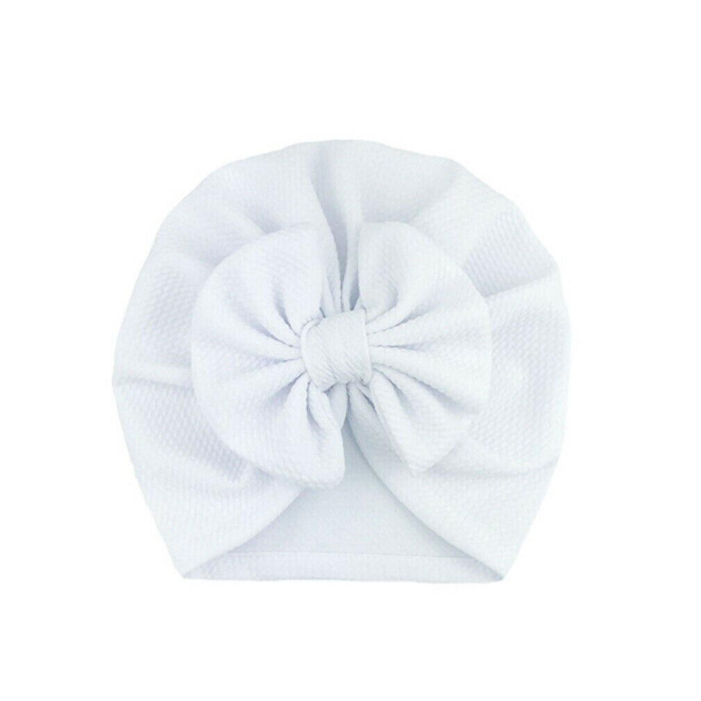 Emmababy Cute Baby Girls Bow Turban Hat Toddler Kids Head Wrap Hijab Solid Headband Cap 0-18 Months.: White