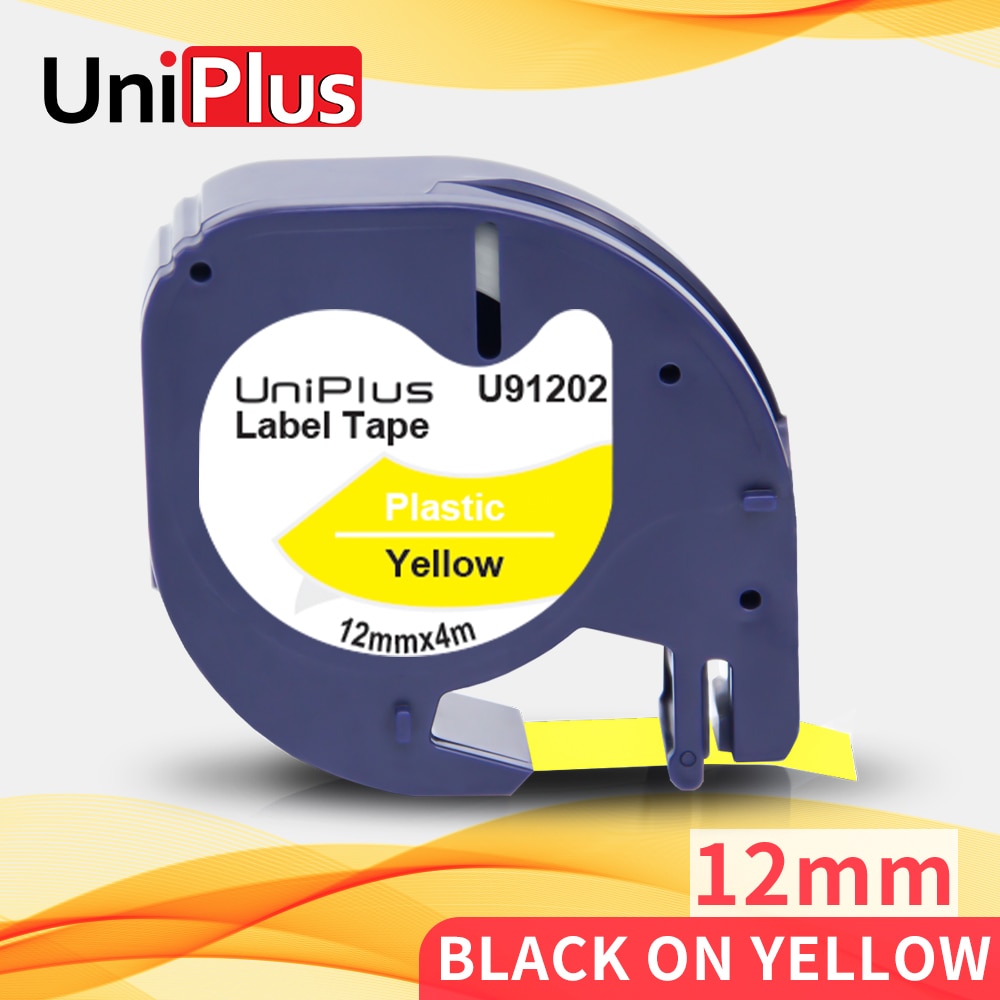 UniPlus 91202 Black on Yellow Tape Compatible Dymo Label Tape 91332 91222 12mm Plastic for Letratag LT Label Printer LT-110T XM