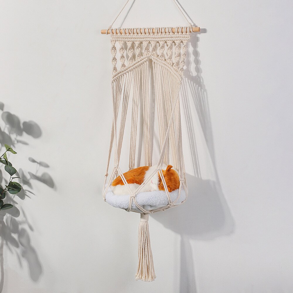 Large Macrame Cat Hammock Handwoven Tapestry Hanging Swing Cat Dog Bed Basket Home Bedroom Decoration Wall Hanging Without Mat: Style E