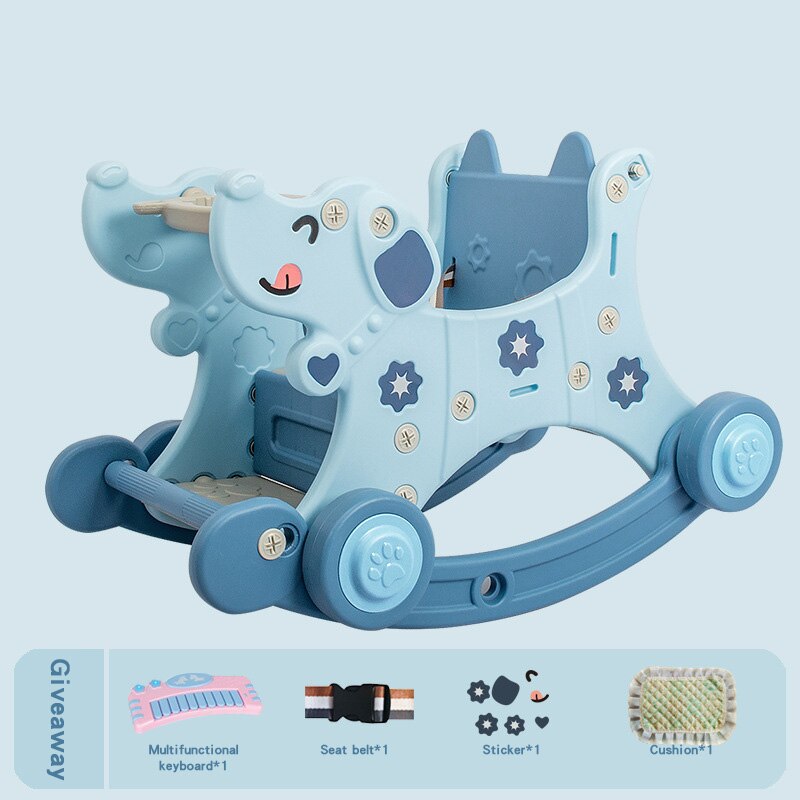 Baby Rit Op Speelgoed 2 In 1 Hond Schommelstoel Paard Draaitafel Winkelwagen Paard Trolley Kinderen Rolstoel Paardensport Kids Indoor speelgoed M139: Blue