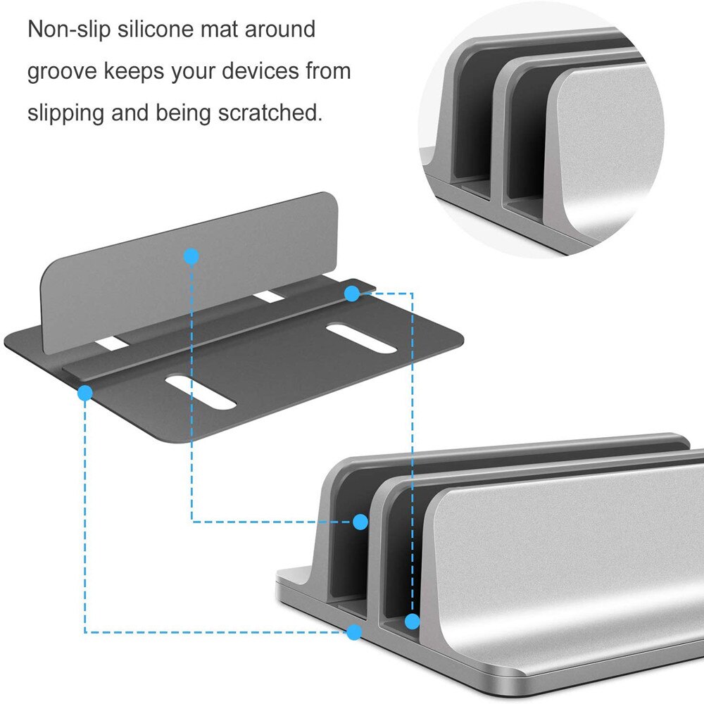 Vertical Laptop Tablet Stand for Macbook Air Pro 13 15 Desktop Aluminum Double Desktop Stand with Adjustable Dock for Chromebook