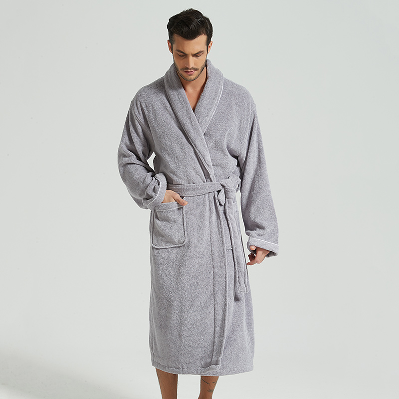 Men Bathrobe Cotton Towel Kimono Autumn Thick Warm Towel Fleece Terry Sleepwear Long Robe Hotel Spa Soft Long White Bath Robe