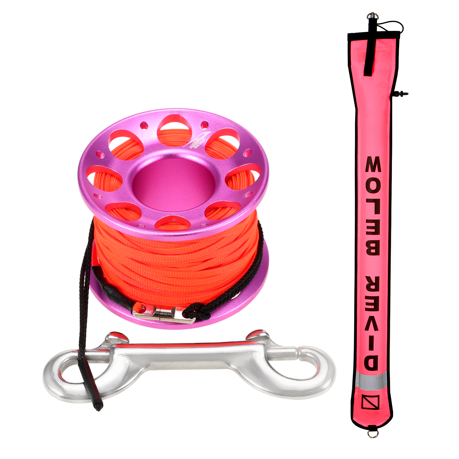 3.9ft Scuba Diving Surface Marker Buoy Float Inflatable Safety Signal Tube Drogue with 49.2ft Line Alloy Finger Spool Reel Clip