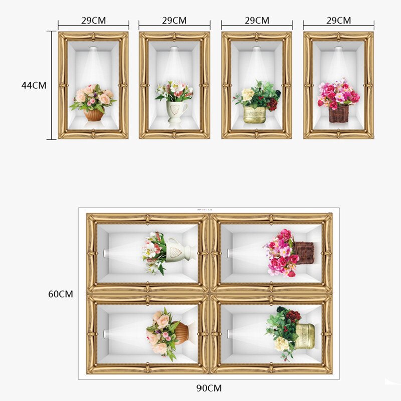 3D Flower Basket Floral Vase Wall Stickers Kitchen Living Room Bedroom Poster Living Room Decorating DIY Home Decoration
