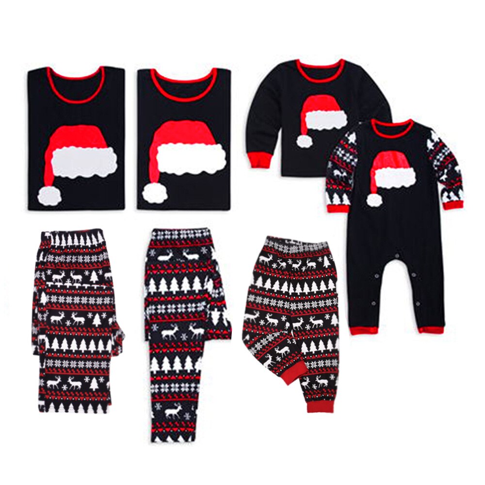 Family matching clothes Black mommy and me pyjamas sets Christmas kids outfit printed family look Chiristmas couple long johns