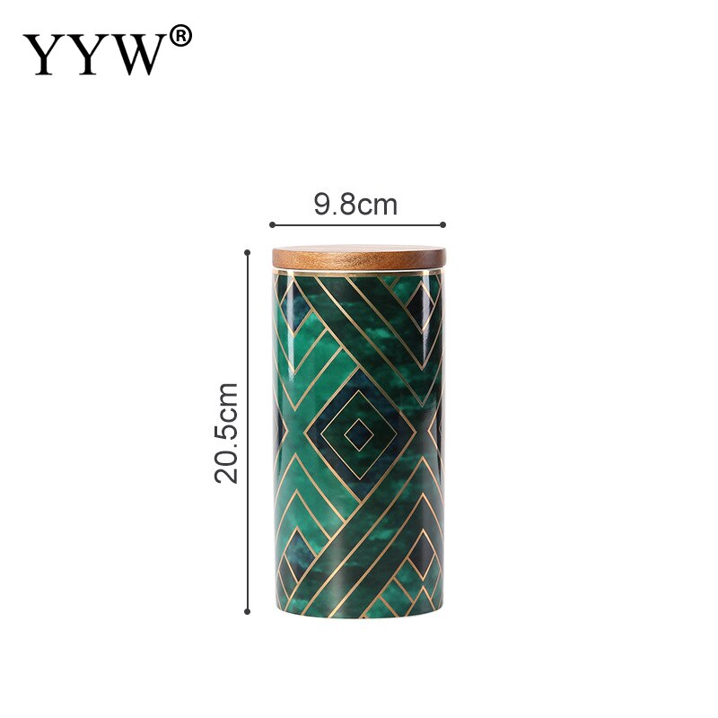 Green Ceramic Storage Jars Marble Pattern Cans For Storage Spices Cereals Coffee Beans Bulk Container Storage Can In The Kitchen: 20.5x9.8cm