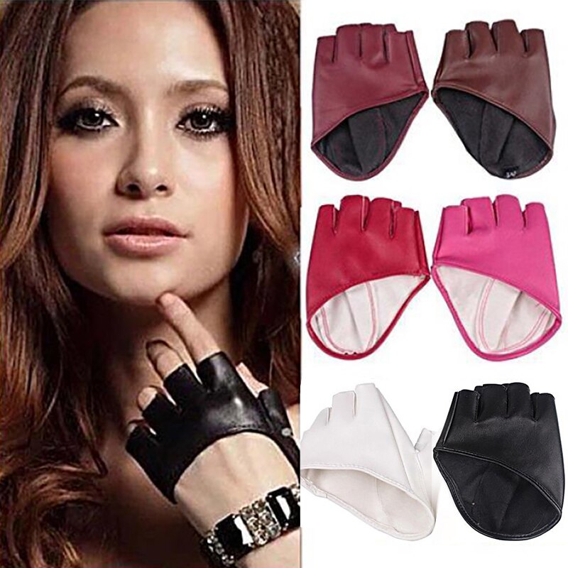 Gants moulants demi-doigt en simili cuir pour femmes, moufles Sexy, demi-paume, fête, pour dames, courts, noirs, tendance,
