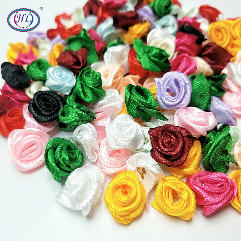 HL 60 pièces 15mm ruban Rose fleurs bricolage Appliques décorations de mariage artisanat fournitures beaucoup de couleurs: mix colors 60pcs