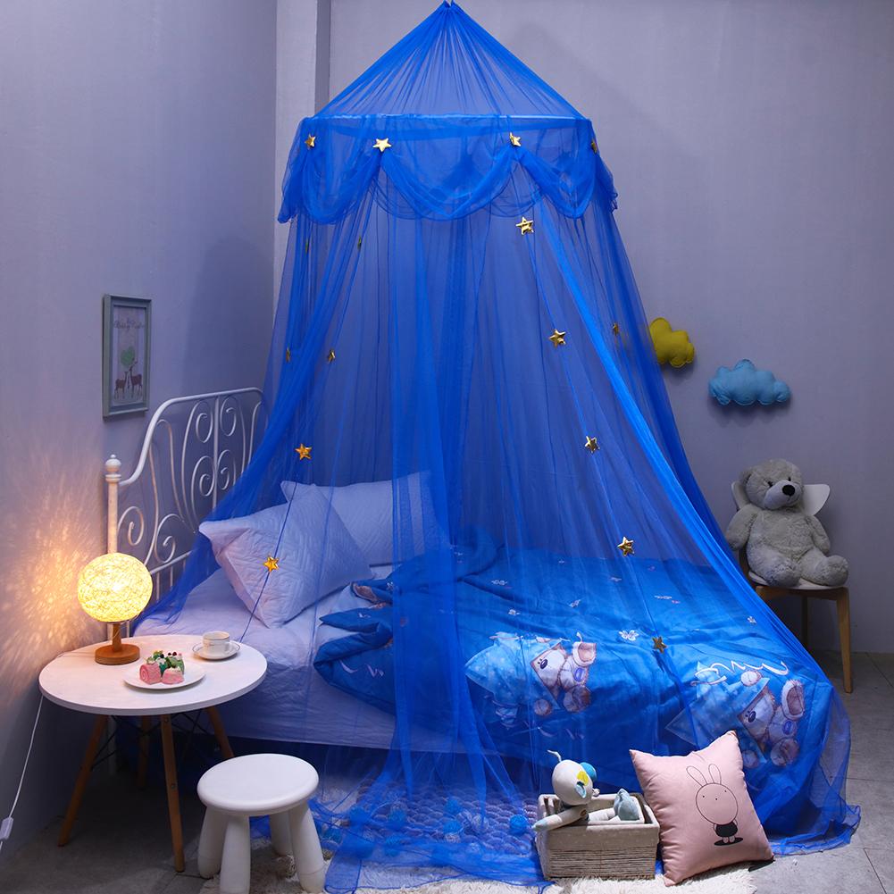 Fantasy stjerne hængende blonder kuppel myggenet baldakin europæisk rund baby krybbe net til børns soveværelse blå sengetøj telt