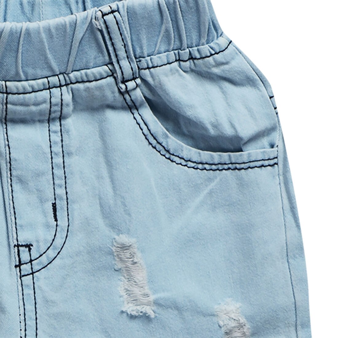 Børnetøj vasket denim drengens denim shorts børn hul casualshorts sommer shorts