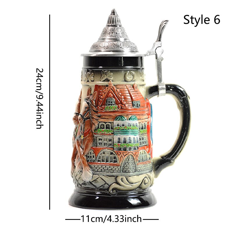 German Beer Stein Mug Large Capacity Retro Ceramic Beer Mugs Handmade Cup Germany Tankard Glass Mug 600ml Best Fathers Mens: 6