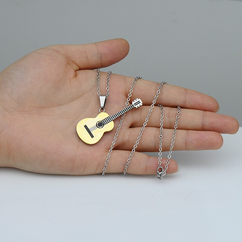 Colliers avec pendentif de guitare, Hip-hop, chaîne en acier inoxydable, bijoux musicaux à la pour femmes et hommes