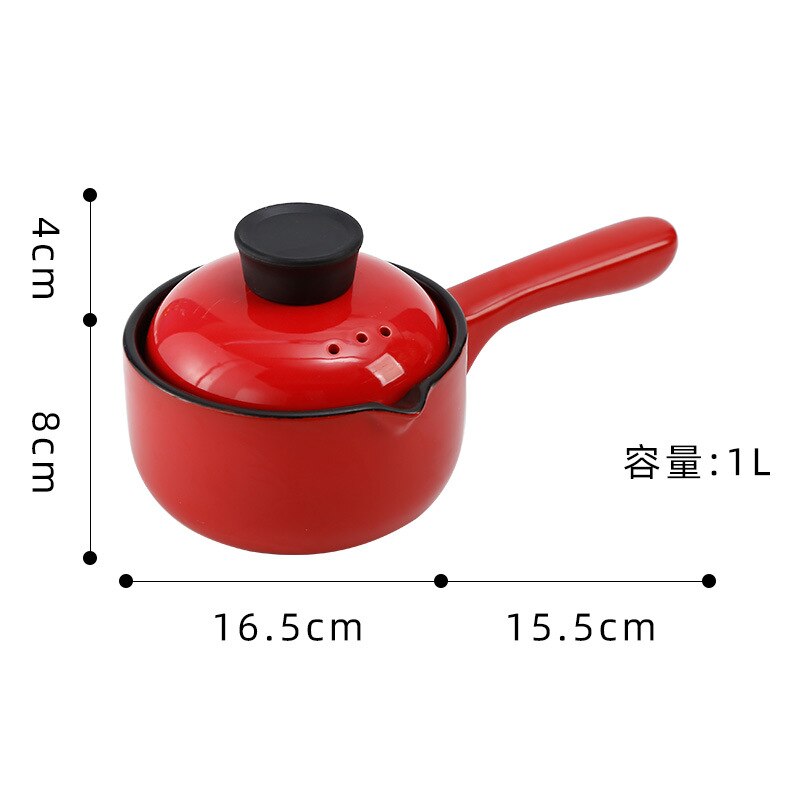 Casserole Mini Stew Pot With Handle Household Gas Ceramic Porridge Pot 1L: Red