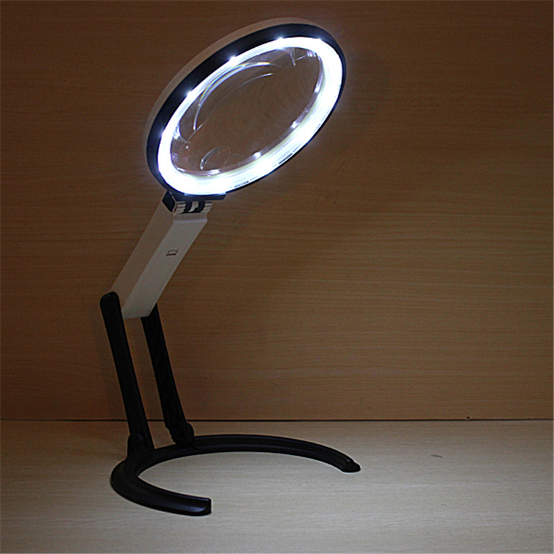 12 LED Verlichting Bureau Vouwen Handheld Tafellamp Met LED Verlichting 1.8X 5X Bench Vergrootglas Vergrootglas EU Power Charger