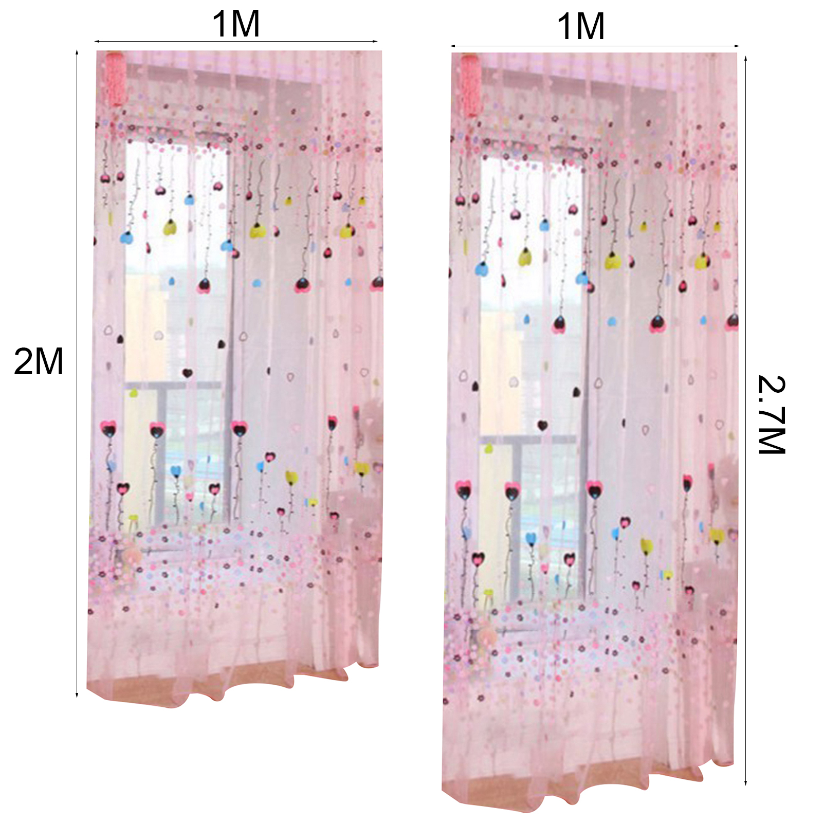 1Pc/2Pcs Soft Curtain 1*2m / 1*2.7m Lightweight Voile Curtain Reusable Polyester Peony Flower Printed Curtain Room Decoration